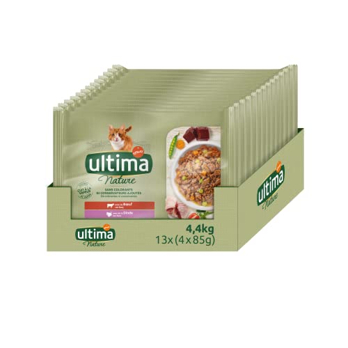 Ultima Nature Comida Húmeda para Gatos con Buey y Pavo, 13 Multipacks de 4 x 85 g, Total: 4.4 kg