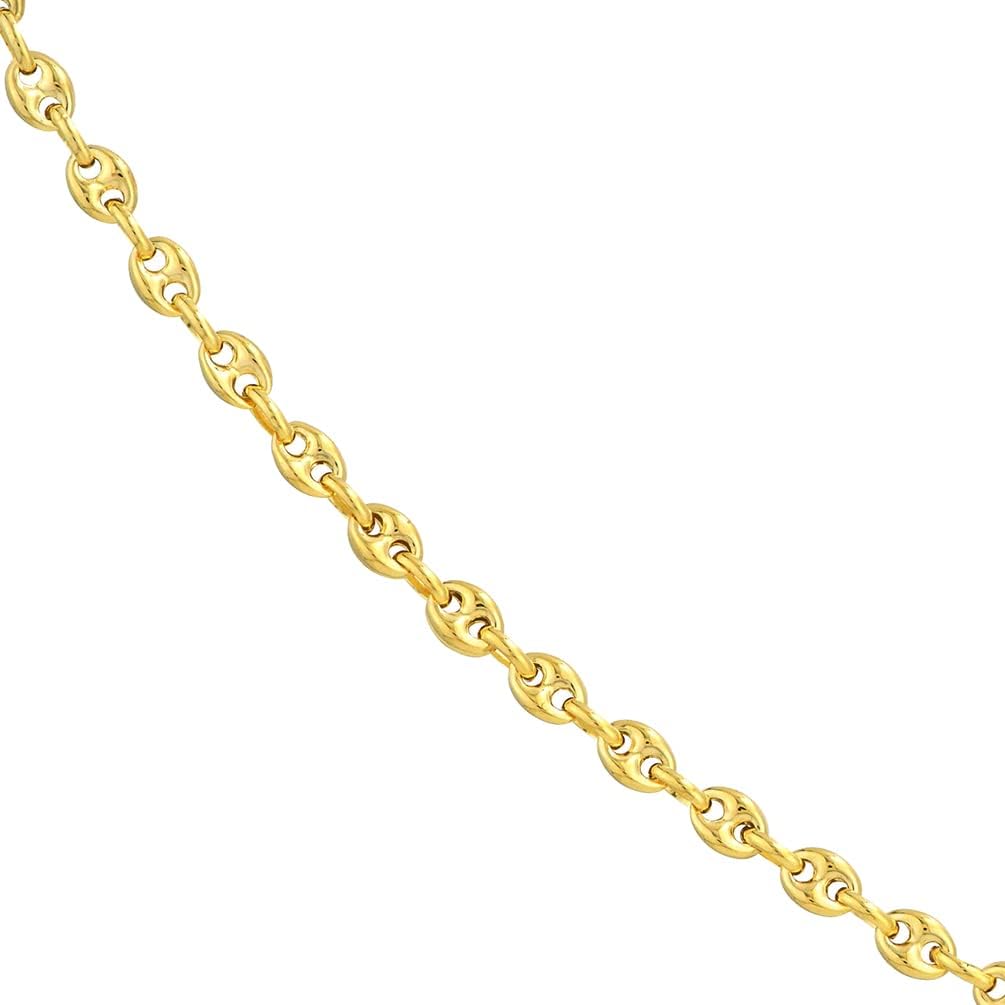 Jewelry America 14k Solid Gold 4.5mm Puffed Mariner Anchor Chain Necklace with Lobster Lock