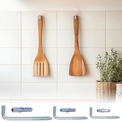 pzihao 120 Stück L Schraubhaken Gerade, Bilderhaken zum Schrauben und Dübel Set, Wandhaken mit Gewinde, Einschraubhaken mit Dübel, Metall Hakenschrauben für Haus Büro Aufhängen Deckenhaken