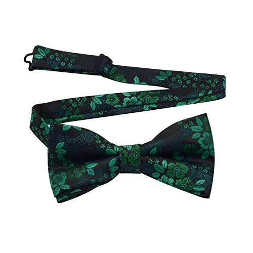 Image of GUSLESON Adjustable Plaid Floral 6 Clips Y Shape Suspenders Pre-tied Bow Tie and Pocket Square Set with Gift Box