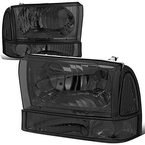 4Pcs Smoked Clear Corner Headlights+Bumper Lamps Compatible with Ford F-250 F-350 F-450 F-550 Super Duty Excusion 99-04