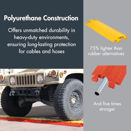 Image of Checkers 1 Channel Industrial Drive Over Cable Protector, Drop Over for 2.25 inch Lines, 23k /Axle Load Capacity Hose and Cable Ramp for Heavy Duty Equipment, Made in The USA, Black, CP1X225-GP-DO-B