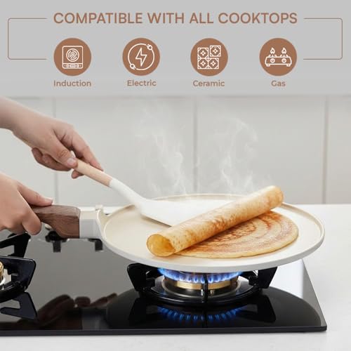 Image of Vinod Ceravit Ceramic Non Stick Dosa Tawa 27 cm | 100% Toxin Free | Tava for Dosa, Roti, Chapati & Uttapam | 5.2 mm Thick Bottom | PFAS & PFOA Free | Induction & Gas Compatible | Metal Spoon Friendly