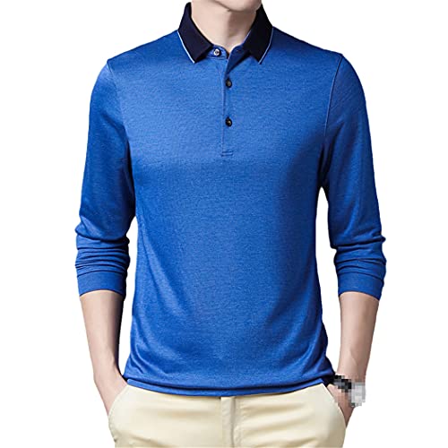 Polo en soie respirant manches longues bleu | Thermorégulation optimale XXL
