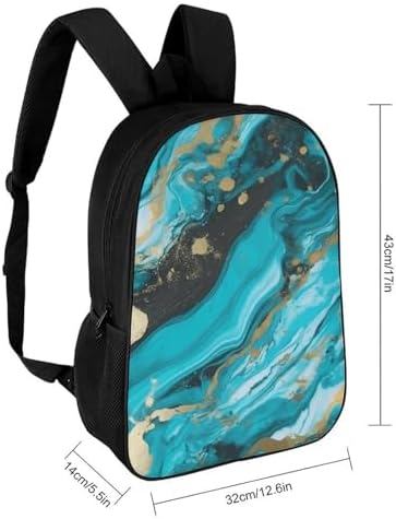 KEIGPERI Turquoise Gold Marble 17 Inch Laptop Backpack Travel Bag - 1