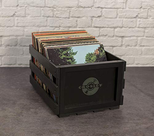 Crosley Caixa de armazenamento de gravação AC1004A-BK tem capacidade para até 75 álbuns, preta