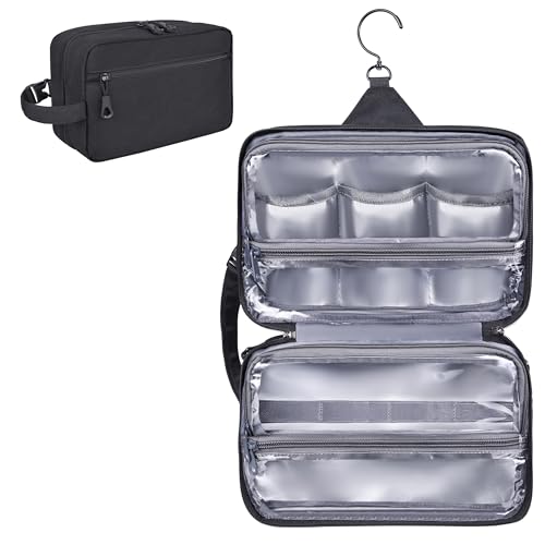 HILOMON Toiletry Bag for Men, YKK Zippers Hanging Bathroom Shower Hygiene Bag with Metal XXL Swivel Hook, Big Comparment, Waterproof for Travel Accessories