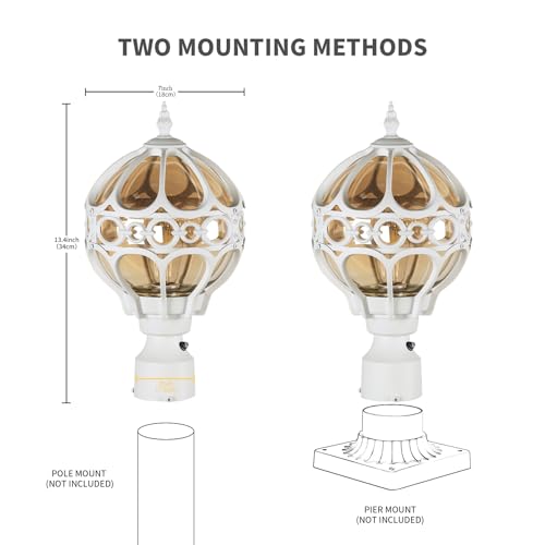 Dusk to Dawn Outdoor Post Light for Porch Yard Lawn Driveway, White Globe Aluminum Lamp Post Lights, Waterproof Outside Pier Mount Post Light Fixture, Sphere Rust-Proof Exterior Pillar Light(2 Pack)