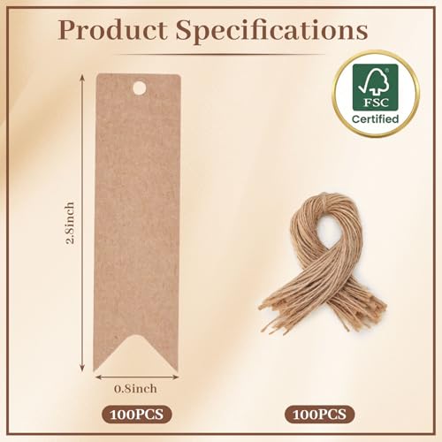 SallyFashion 100PCS Kraft Paper Gift Tags, Mini with String for Wedding, DIY Crafts - 2.8 x 0.8 Inch