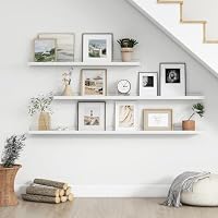 Gieanoo Wandregal Weiß, 90CM Bilderleiste Weiss massives Eichenholz Regal weiß Schweberegal für Fotorahmen und Dekos für Schlafzimmer, Küche, Arbeitszimmer – Ansicht 8