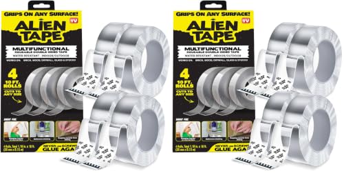 Image of ALIEN TAPE Heavy Duty Double Sided Tape, Nano Tape, Feet Clear Adhesive Tape for Poster Photo Wall Decor As Seen on TV, (4 Rolls - 40 Feet) (Pack of 2)