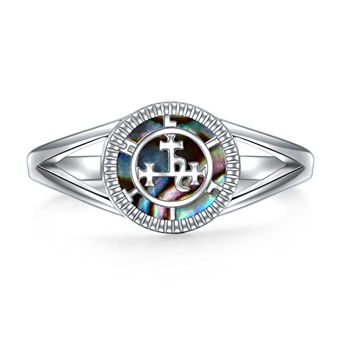 DAOCHONG Sigil of Lilith Abalone Shell Statement Ring S925 Sterling Silver Sigil of Lilith Statement Ring Gifts for Women Men