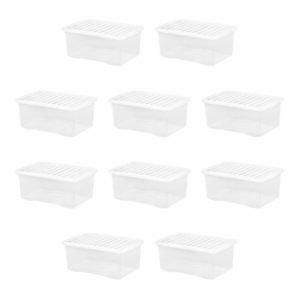 M1SS (Set of 10-45L Litre Clear Plastic Storage Box With Crystal Lids Home Office Stackable Nestable Container Made in U.K (45L Litre)