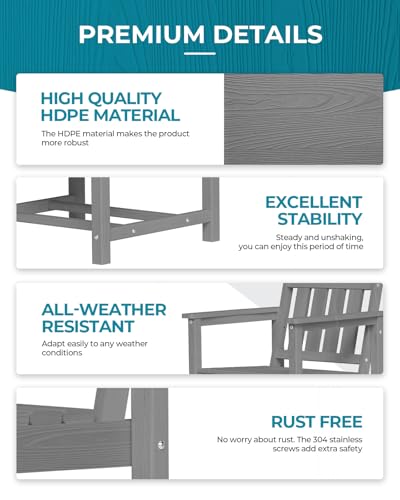 Image of Ciokea HDPE Outdoor Dining Table with Umbrella Hole,66 inch Rectangle Patio Table for 6,All-Weather Outdoor Patio Furniture Set for Garden Backyard,Grey