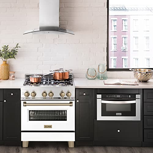 Zline Autograph Edition 30" 4.0 Cu. Ft. Dual Fuel Range With Gas Stove And Electric Oven In Stainless Steel With White Matte Door And Champagne Bronze Accents (Raz-Wm-30-Cb) #TOP5