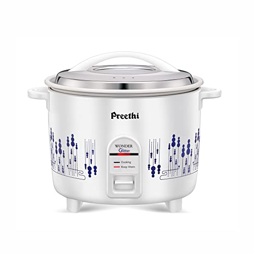 Preethi Glitter Electric Cooker, 1.8 Liters with Single Pan – White & Blue, (RC323)