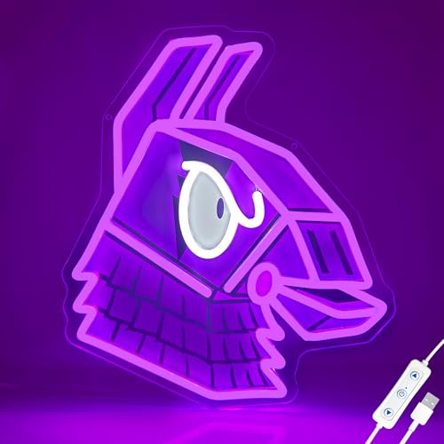Fortnite Supply Llama Neon Sign, Official Licensed Purple LED Neon Light for Gaming Room Decor - USB...