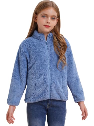 Kids Girls Boys Long Sleeves Fleece Jacket Full Zip Sherpa Warm Coat with Pockets Outerwear Winter Causal Wear2