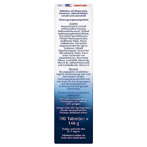 Doppelherz Magnesium 500 für die Nacht - Mit Melisse und Lavendelöl - Hochdosiertes Magnesium als Beitrag für die normale Muskelfunktion - 100 DEPOT-Tabletten