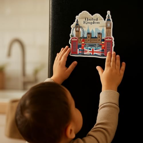 Image of Naxon United Kingdom Country Theme Souvenir Wooden Refrigerator Stylish Fridge Magnet - Fridge Decoration Magnet for Kitchen & Home Decor | Perfect Souvenir Gift | Size 3x3 Inches | Pack of 1