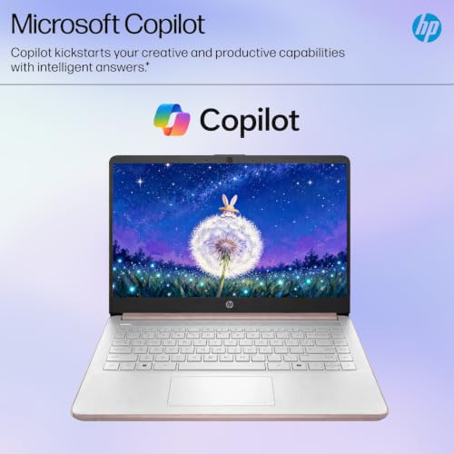 Image of HP 14 inch HD Laptop, Intel Processor N150, 4GB LPDDR5, 256GB Storage (128GB UFS+128GB SD Card), HDMI, USB-C, USB-A, Bluetooth, WiFi, Copilot, Fast Charge, Microsoft 365, Win 11 Home, Pale Rose Gold