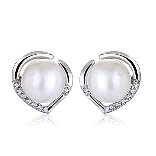 Einsgut Ohrsteck 925 Sterling Silber Perle Liebe Herz Ohrstecker Schmuck Geschenke Frauen Weiß Süßwasser Perle Liebe Herz Ohrsteck Cover