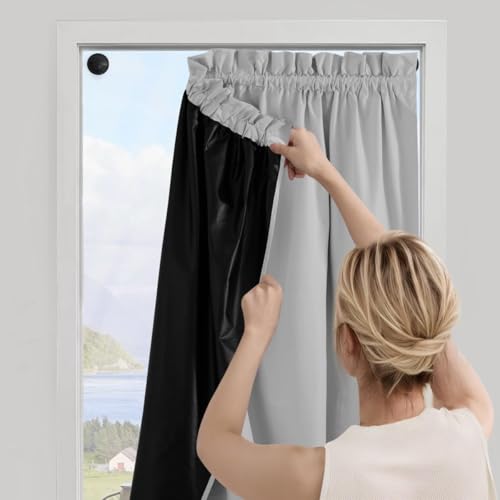 Listado de Venta de Cortinas de Tela . 41 NICETOWN - Cortinas portátiles 100 % opacas de color blanco grisáceo de 78 pulgadas de largo, aisladas térmicamente ligeras, cortinas de viaje con ventosas para porche o puerta,...