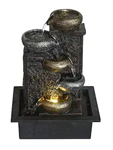CRAFT SMITH Multicolored Designer Polyresin Water Fountain Up to 5 Diya Tiers Tabletop Indoor Home Decor with Speed  Controller Pump and Yellow LED Light (Size: 40 x 29.5 x 22 CM | Weight: 1865 Gram)