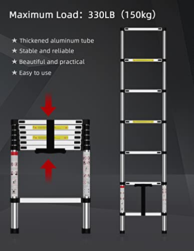 Telescoping Ladder, Extension Folding Ladder, Sdoer Collapsible Portable Small Anti-Slip Ladder For Rv, Pull Down Attic, Roof, Aluminum (6.5 Ft) #TOP2