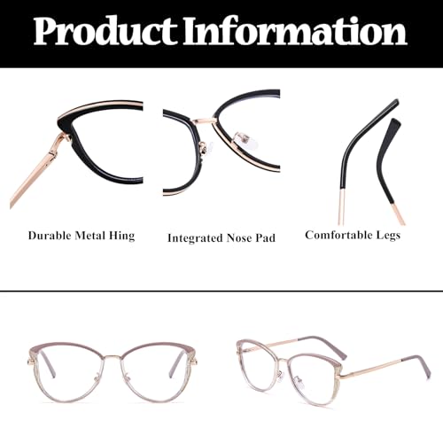 Image of LJCZKA Blue Light Blocking Glasses for Women Cat Eye Computer Gaming Eyeglasses Cateye Metal Frame Anti Eyestrain Clear Lens