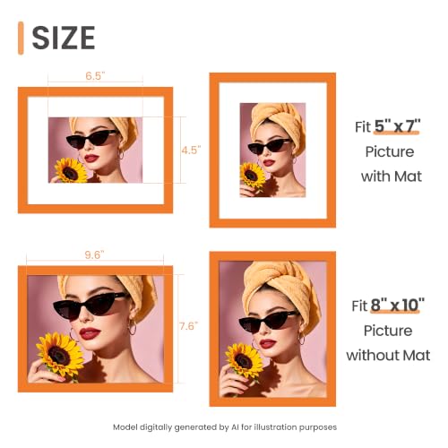 Image of upsimples 8x10 Picture Frame, Display Pictures 5x7 with Mat or 8 x 10 Without Mat, Wall Hanging Photo Frame, Orange, 1 Pack