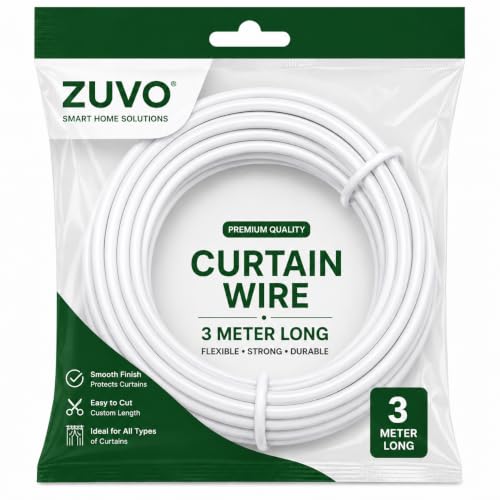 Zuvo Net Curtain Wire Kit with 4 Hooks and Eyes 3 m White