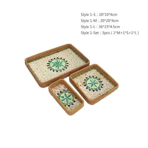 Cesta de ratán decorativa para mesa de centro bandeja estilo boho con conchas 3