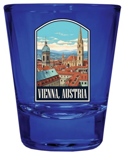R and R Imports Vienna Austria Design B Souvenir Full Color 2oz Shot Glass Blue Single