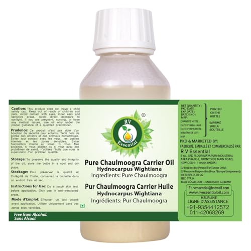 R V Essential Huile de chaulmoogra pur 100ml (3.38oz) - Hydnocarpus Wightiana (100% pur et naturelle pressée à froid) Pure Chaulmoogra Carrier Oil – vue 2