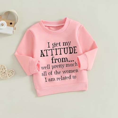 Douhoow Toddler Girl Sweatshirt I Get My ATTITUDE Pullover Sweatshirt Baby Girl Tops Cute Fall Winter Clothes3