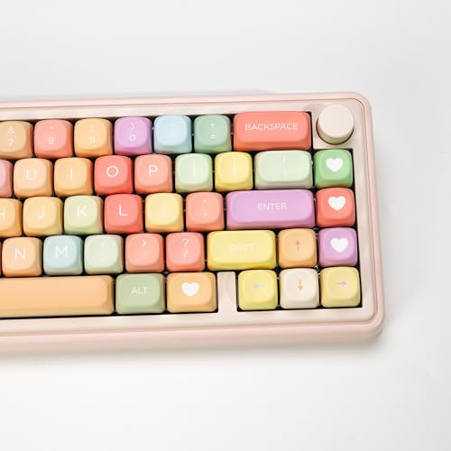 Image of KBDiy Rainbow Candy Soft Macaron Pastel Keycaps Set, 133 Keys PBT Sublimation Custom keycaps for Mechanical Keyboards, Fits ANSI Layout 60%-Full-Sized Keyboards(KOA Profile)