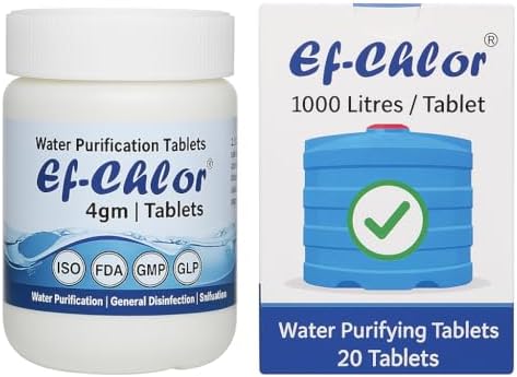 Ef-Chlor 4Gm Overhead & Underground Tank Water Purification Tablets - Combo Pack Of 2 Jars (40 Tablets) | Purify 40000L 1 Tablet Purifies 1000L Reliable Treatment Solution