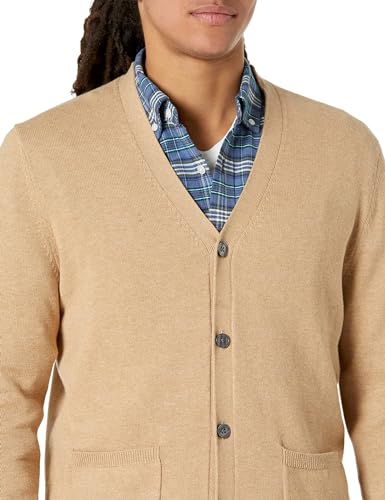 image for Amazon Essentials Men's Cotton Cardigan Sweater, Camel Heather, Large