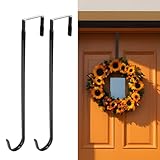 FYY リースハンガー 玄関ドア用 - 12インチ ドア掛けフック イースター ハロウィン クリスマス デコレーション ウェルカムサイン 高耐久 ハンガー オーガナイザー ゴム付き 傷防止 2個 ブラック