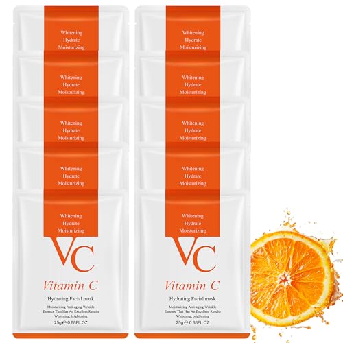 Lktvys Vitamin C Face Mask – 10-Pack Korean Sheet Masks for Brightening & Hydrating, Facial Masks with Collagen & Botanical Extracts – Face Masks Skincare