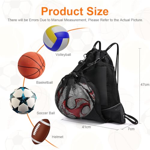 AMFUN Foldable Drawstring Sport Bag with Detachable Mesh Bag for Basketball Football, Volleyball Gym, Black - Image 2