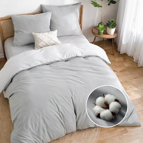 Dreamzie Funda Nordica Cama 150 160 Algodon - Funda Edredon 220x240 Con Cierre 2 Fundas Almohada 65x65 - Juego De Cama Liso Y Reversible - Gris Claro