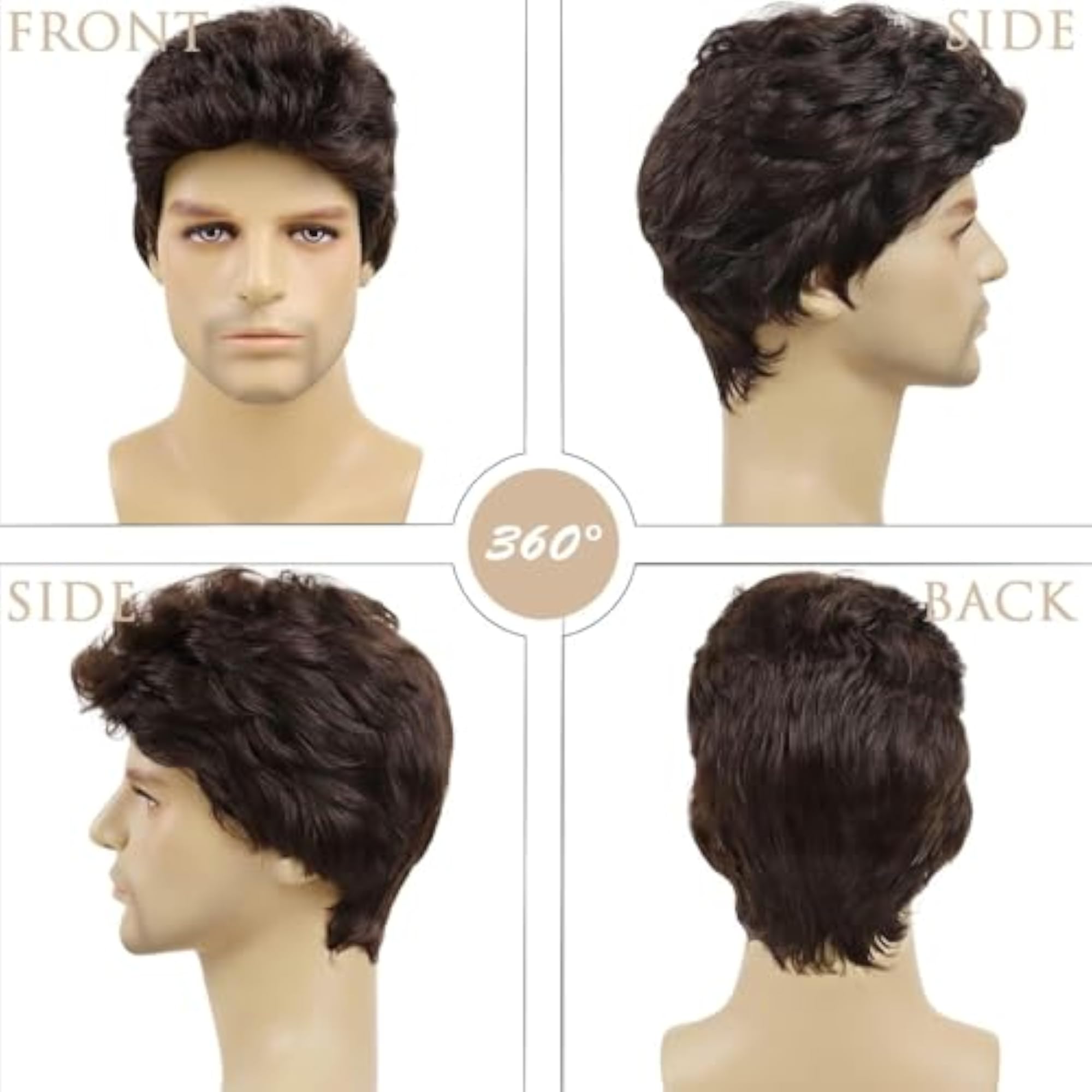 Short Brown Wig for Men, Natural Looking