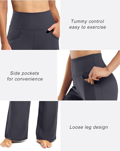 Image of Promover Wide Leg Pants Woman Yoga Pants with Pockets Stretch Loose Casual Lounge Sweatpants Petite /Regular /Tall
