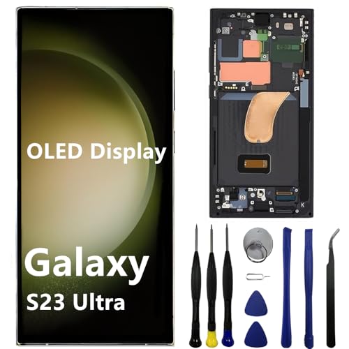 OLED for Samsung Galaxy S23 Ultra Screen Replacement S23ultra 5G S918U S918B/DS S918U1 S918W S918E LCD Display Touch Screen Digitizer Assembly Support Fingerprint and S-Pen (with Black Frame+Tools)
