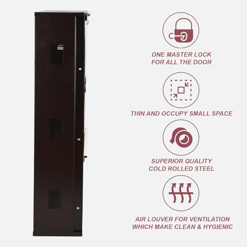 Image of Metal Shoe Rack Wall Mounted for Home with Central Locking 2 Door 20 inch Wall Mounted Metal 4 Pair Rack Cabinet |Pre-Assembled Shoe Rack Shelves |3 Years Warranty (Brown & Ivory)
