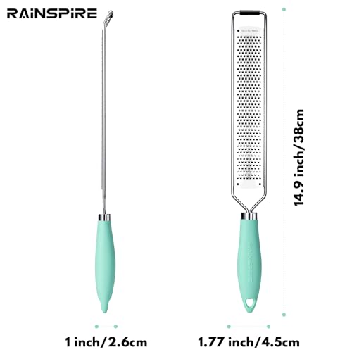 Image of Rainspire Zester Grater with Handle, Lemon Zester Cheese Grater for Kitchen Stainless Steel, Parmesan Cheese Garlic Nutmeg Chocolate Fruits Vegetables Ginger Grater, Fine, Mint Green