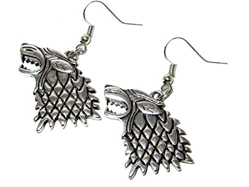 Game of Thrones House of Stark Dire Wolf Silver Dangle Earrings w/Gift Box