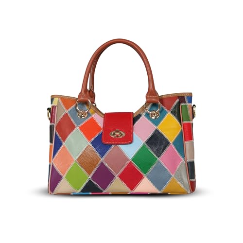 HESHE Genuine Leather Handbags Colorful Purses for Women Crossbody Bag Multi-color Tote Purse Designer Hobo Shoulder Bag3